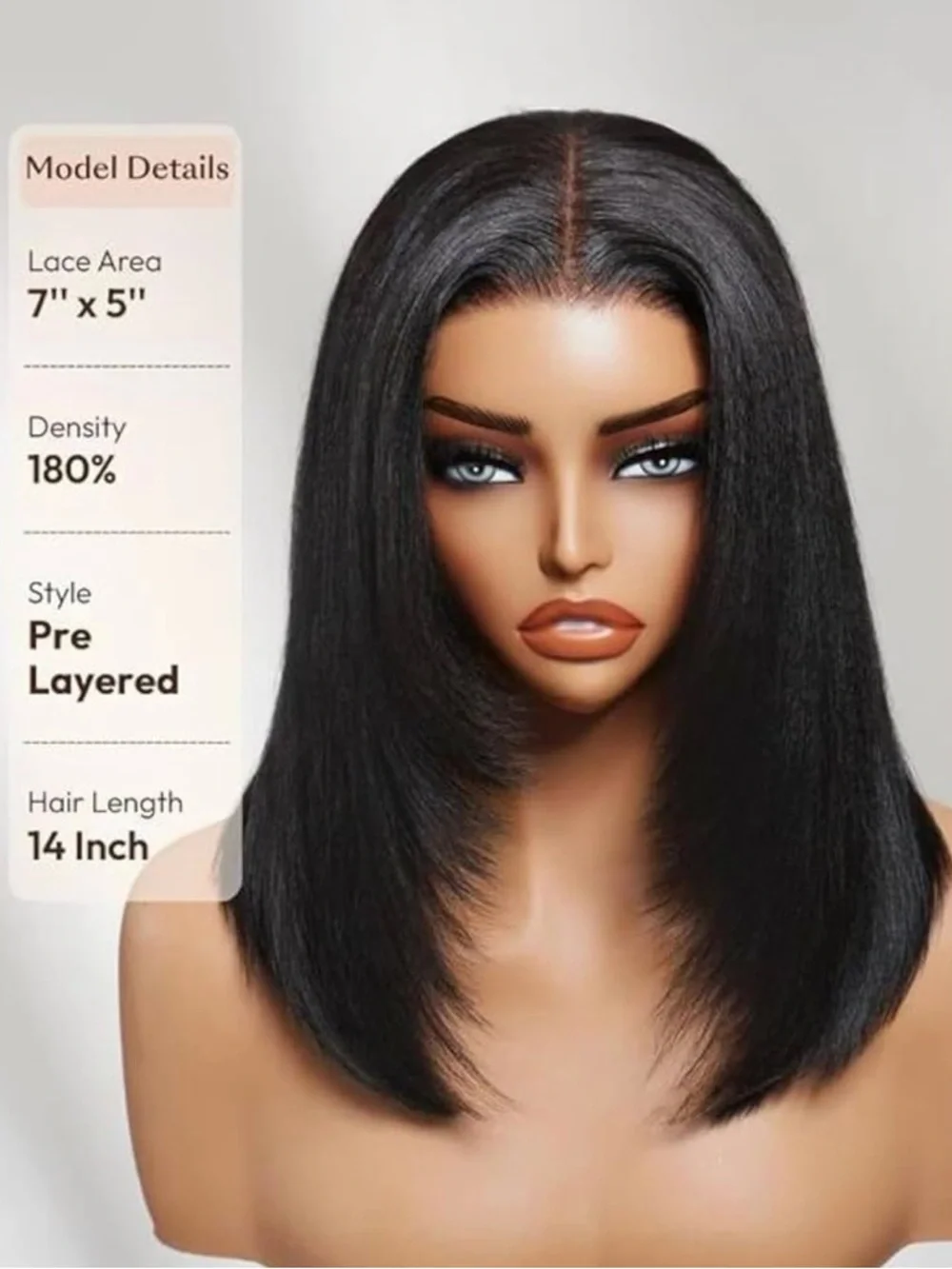 UNICE Layered Yaki Human Hair Straight Bob 14 Inch Glueless Wig